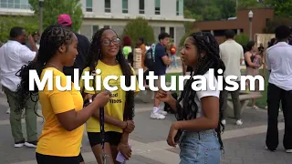 Photo of students at a CMSS event with the word 'Multiculturalism' overlaid on top.