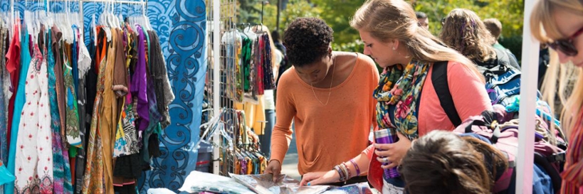 Students Looking at a Vendor Booth