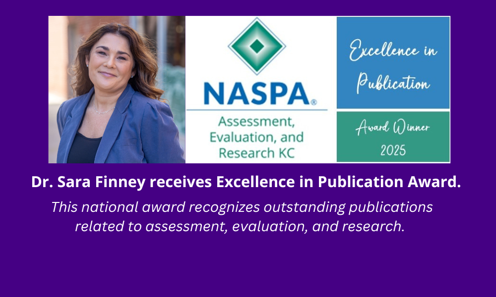 picture of award winner Dr. Sara Finney accompanied by NASPA logo