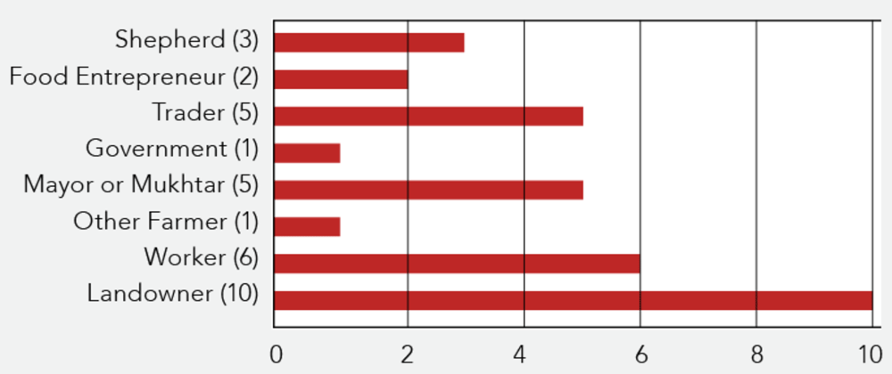 Bar chart indicated number of people in certain professions