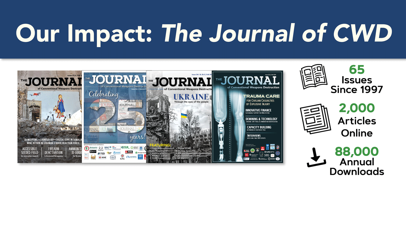 <span class="submesa"><span class="slidetitle">Give to join CISR's coalition of support</span><br />for The Journal of Conventional Weapons Destruction<br /><a class='readmore' href='https://www.jmu.edu/cisr/give.shtml'>Read More</a></span> Our Impact: The Journal of CWD