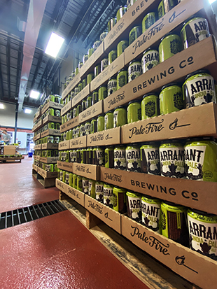Pallets of Arrant IPA getting ready to ship out of Pale Fire Brewing Co.