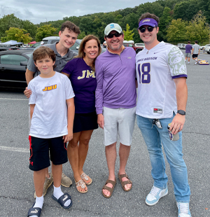 The Donlan family all dressed in JMU gear