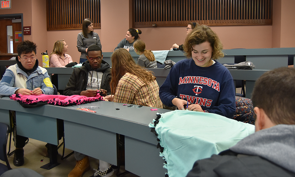 CoB students and faculty assemble blankets on MLK Day of Service - 2020