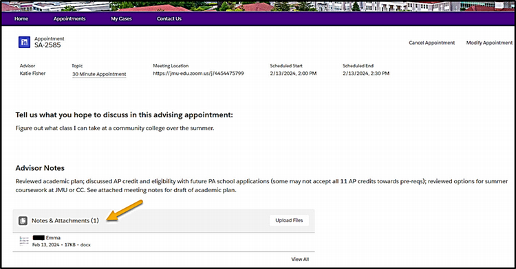 Student View of Appointments