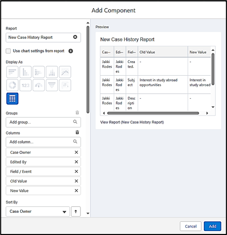 Add Components Screen