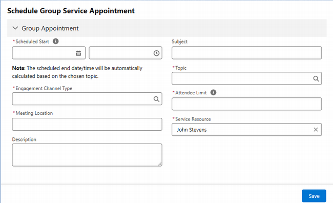 Schedule Group Service Appointment Screen