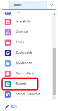 Reports Navigation Dropdown