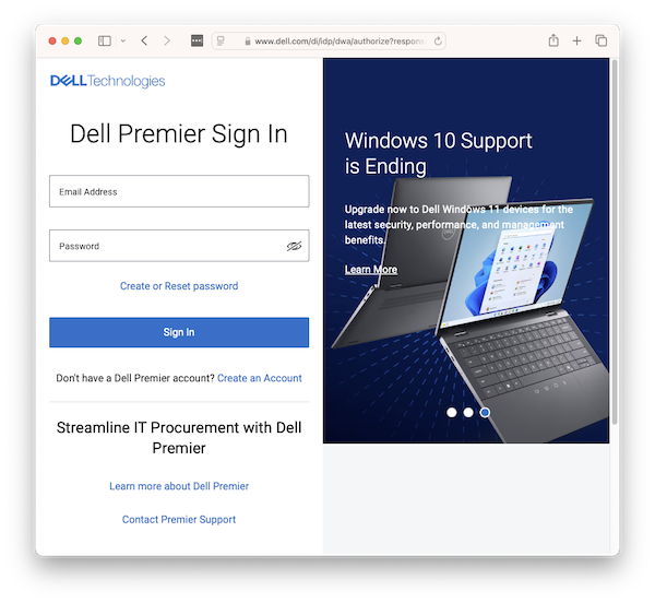 Dell Premier Login Screen