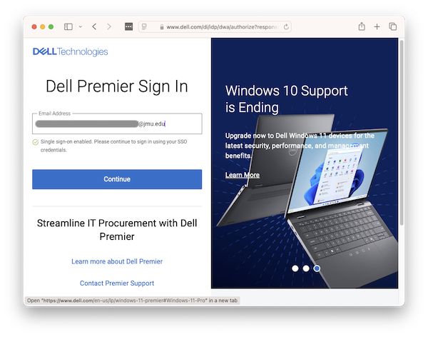 Dell Premier Login SSO Enabled