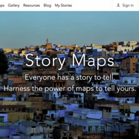image of Esri Story Map home page and the slogan: 