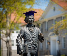 Photo of Jimmy statue with graduation cap