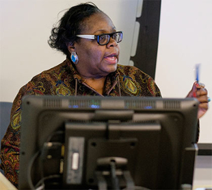 Edna Reid speaks at cyber security town hall