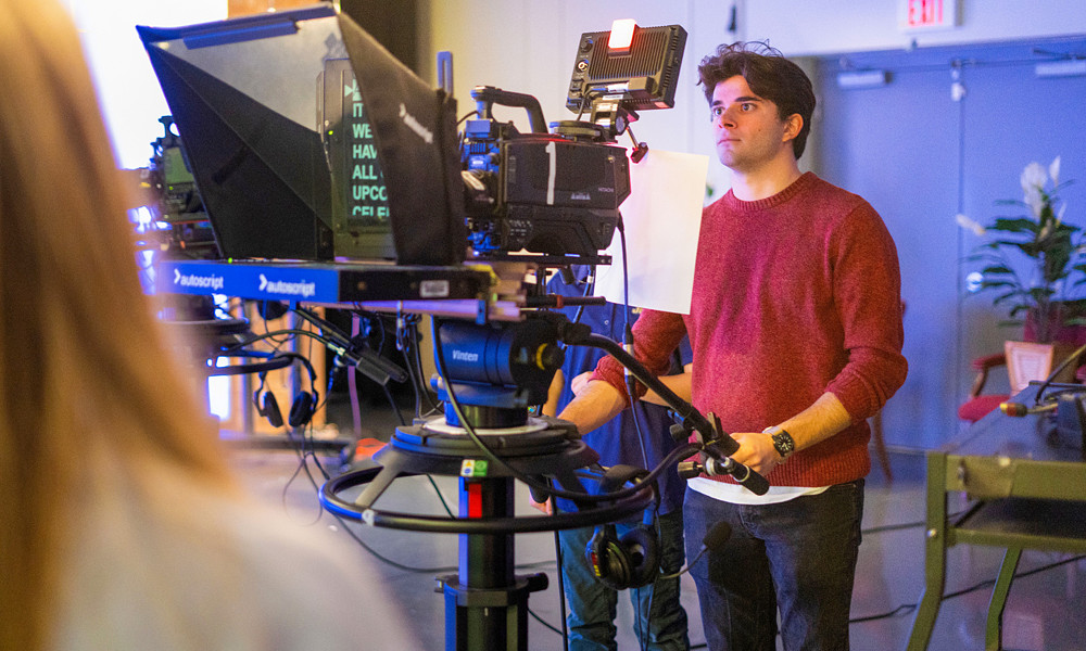 Breeze TV production team in the basement of Harrison Hall