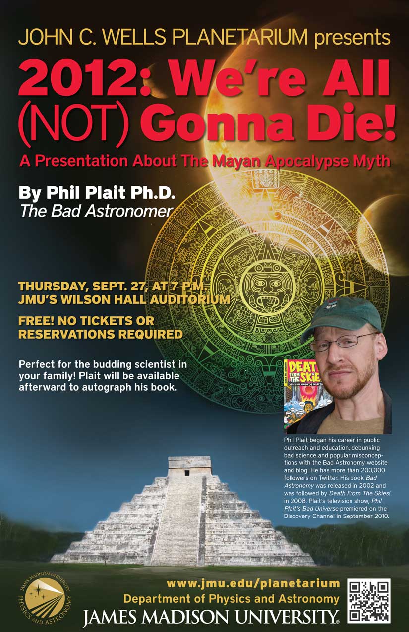 poster advertising guest speaking appearance by astronomer Phil Plait, who is pictured.