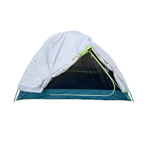 green, black and grey tent with rain fly