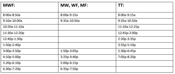 Standard Class Meeting Times