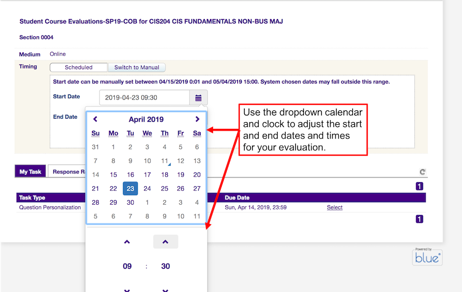 Course Evaluations: Control Date and Time JMU