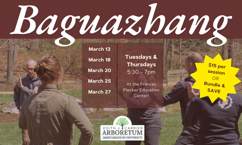 flyer for bagua (a martial art) at the Arboretum on tuesdays and thursday