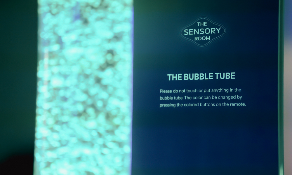 Image of the bubble tube sign in JMU's Sensory Room