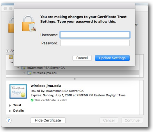 mac certificate trust settings pin