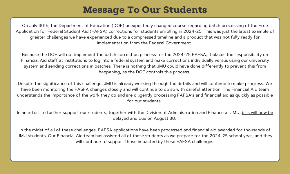 FAFSA Delay message to students