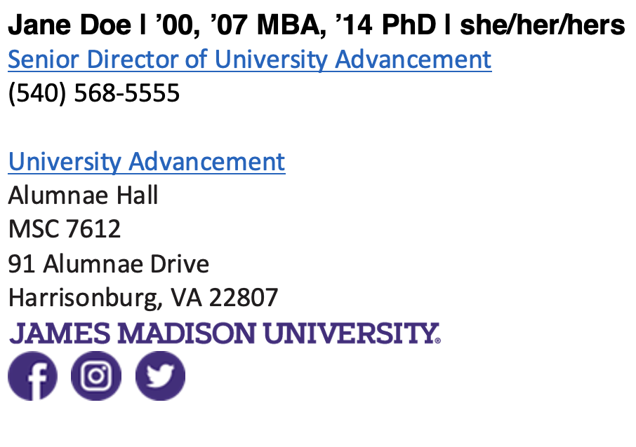 JMU Email Signatures JMU