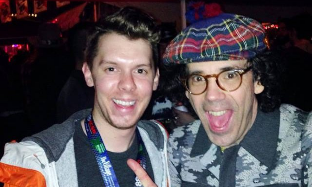 Michael David Smith, left, (JMU '10), New Media Publicist at Bloodshot Records, with Nardwuar at SXSW 2015