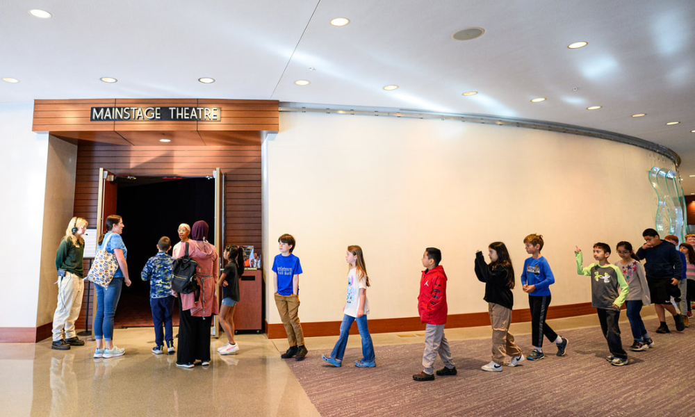 students waiting in line