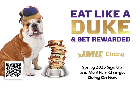 Eat Like a Duke and get rewarded! Duke Dog with sandwiches in his dog bowl