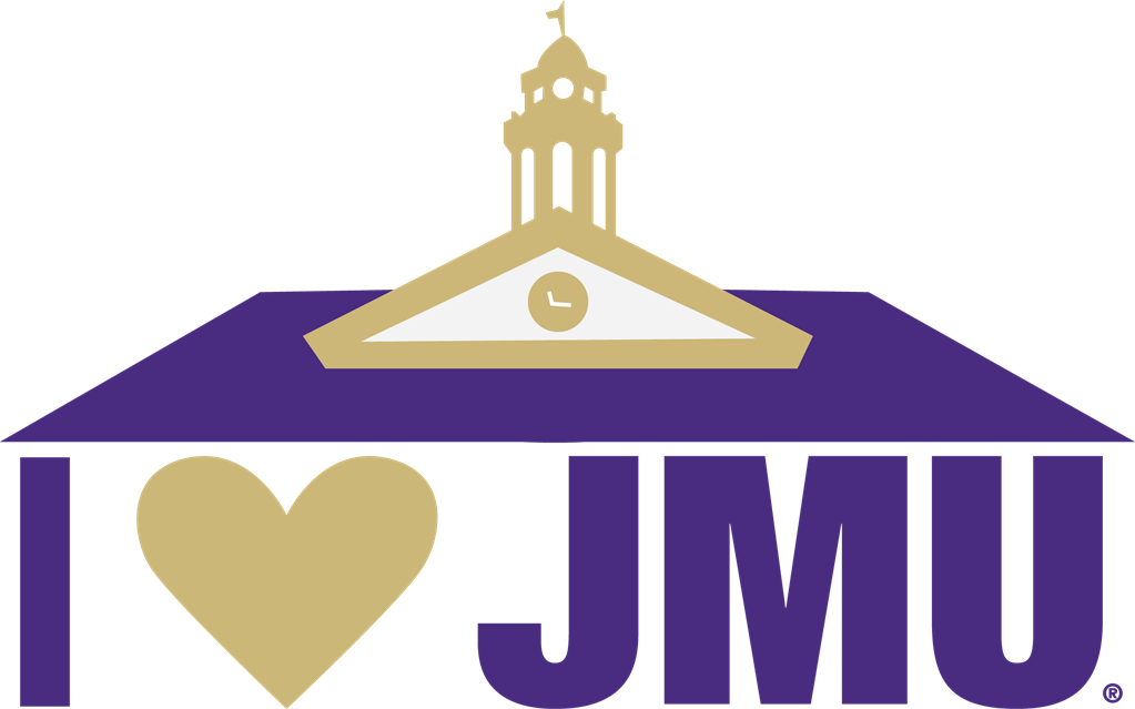 I heart JMU logo with Wilson building roofline