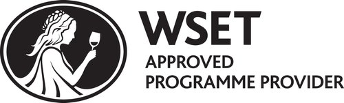 Logo for the Wine & Spirits Education Trust (WSET), in black type. On the left is an outline of a woman looking at a wineglass she's holding, and on the right is the text "WSET Approved Programme Provider"